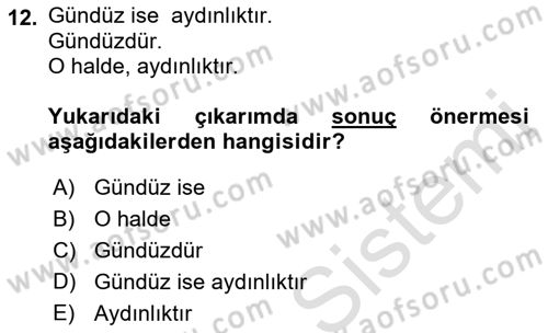 Mantığın Gelişimi Dersi 2021 - 2022 Yılı (Vize) Ara Sınav Soruları 12. Soru