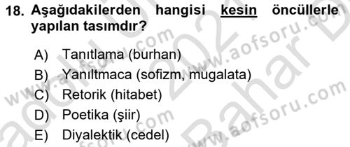 Mantığın Gelişimi Dersi 2021 - 2022 Yılı (Vize) Ara Sınav Soruları 18. Soru