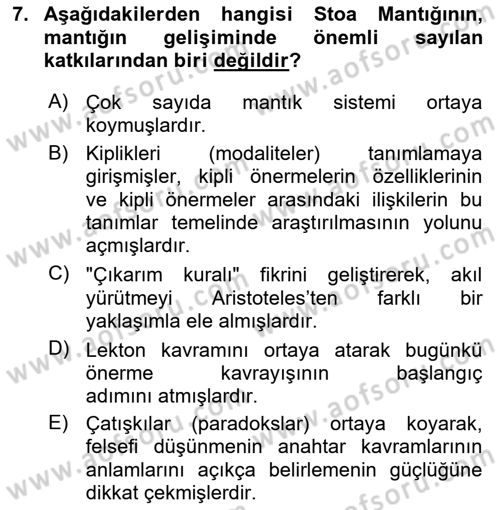 Mantığın Gelişimi Dersi 2021 - 2022 Yılı (Vize) Ara Sınav Soruları 7. Soru