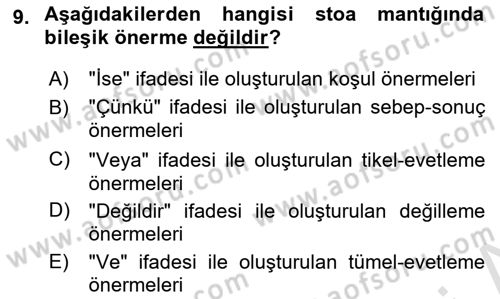 Mantığın Gelişimi Dersi 2021 - 2022 Yılı (Vize) Ara Sınav Soruları 9. Soru