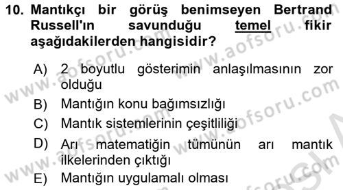 Mantığın Gelişimi Dersi 2021 - 2022 Yılı (Final) Dönem Sonu Sınav Soruları 10. Soru