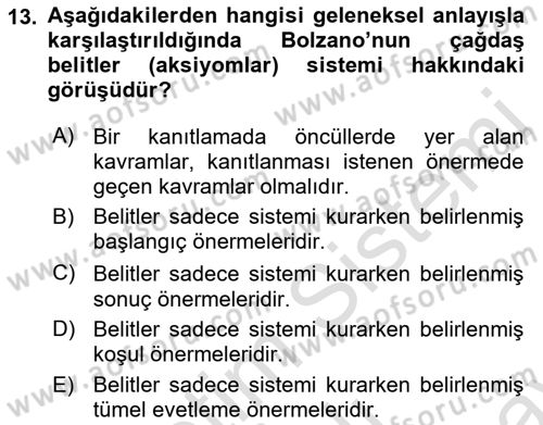 Mantığın Gelişimi Dersi 2021 - 2022 Yılı (Final) Dönem Sonu Sınav Soruları 13. Soru
