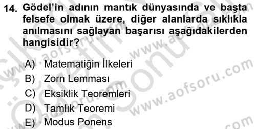 Mantığın Gelişimi Dersi 2021 - 2022 Yılı (Final) Dönem Sonu Sınav Soruları 14. Soru