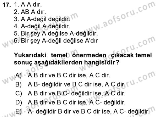 Mantığın Gelişimi Dersi 2021 - 2022 Yılı (Final) Dönem Sonu Sınav Soruları 17. Soru