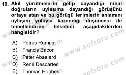 Mantığın Gelişimi Dersi 2021 - 2022 Yılı (Final) Dönem Sonu Sınav Soruları 19. Soru