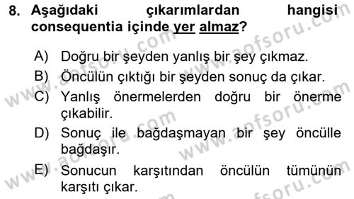 Mantığın Gelişimi Dersi 2021 - 2022 Yılı (Final) Dönem Sonu Sınav Soruları 8. Soru