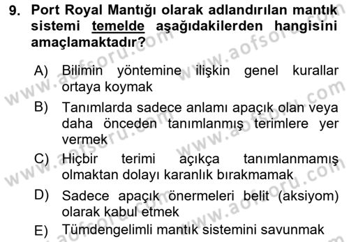 Mantığın Gelişimi Dersi 2021 - 2022 Yılı (Final) Dönem Sonu Sınav Soruları 9. Soru