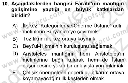 Mantığın Gelişimi Dersi 2021 - 2022 Yılı Yaz Okulu Sınav Soruları 10. Soru