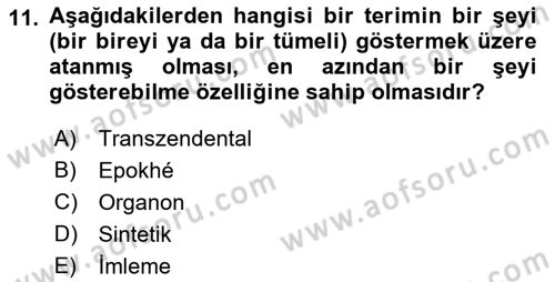Mantığın Gelişimi Dersi 2021 - 2022 Yılı Yaz Okulu Sınav Soruları 11. Soru
