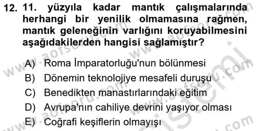 Mantığın Gelişimi Dersi 2021 - 2022 Yılı Yaz Okulu Sınav Soruları 12. Soru