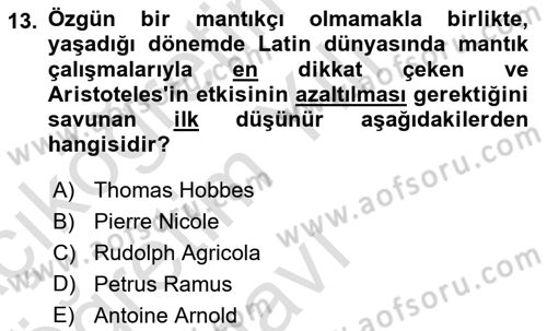 Mantığın Gelişimi Dersi 2021 - 2022 Yılı Yaz Okulu Sınav Soruları 13. Soru