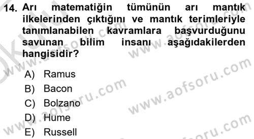 Mantığın Gelişimi Dersi 2021 - 2022 Yılı Yaz Okulu Sınav Soruları 14. Soru