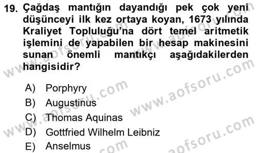 Mantığın Gelişimi Dersi 2021 - 2022 Yılı Yaz Okulu Sınav Soruları 19. Soru