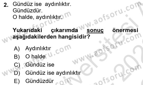 Mantığın Gelişimi Dersi 2021 - 2022 Yılı Yaz Okulu Sınav Soruları 2. Soru
