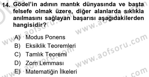 Mantığın Gelişimi Dersi 2022 - 2023 Yılı Yaz Okulu Sınav Soruları 14. Soru