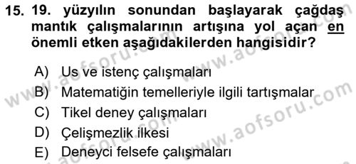 Mantığın Gelişimi Dersi 2022 - 2023 Yılı Yaz Okulu Sınav Soruları 15. Soru