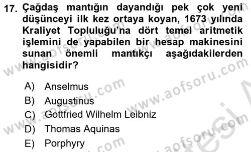 Mantığın Gelişimi Dersi 2022 - 2023 Yılı Yaz Okulu Sınav Soruları 17. Soru