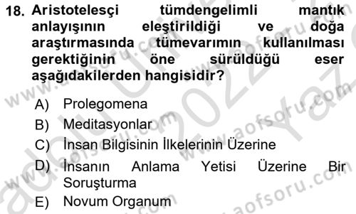 Mantığın Gelişimi Dersi 2022 - 2023 Yılı Yaz Okulu Sınav Soruları 18. Soru