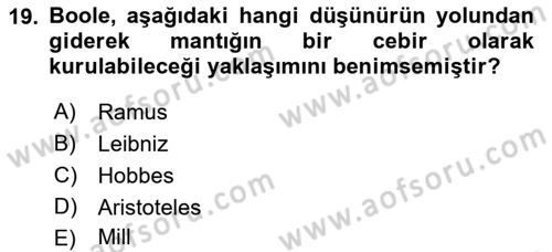 Mantığın Gelişimi Dersi 2022 - 2023 Yılı Yaz Okulu Sınav Soruları 19. Soru