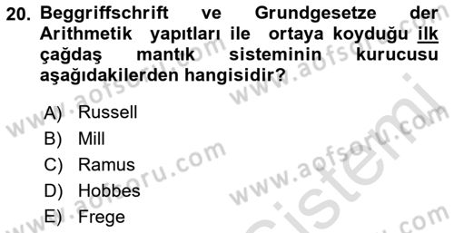 Mantığın Gelişimi Dersi 2022 - 2023 Yılı Yaz Okulu Sınav Soruları 20. Soru