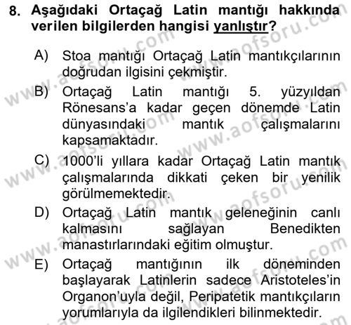 Mantığın Gelişimi Dersi 2022 - 2023 Yılı Yaz Okulu Sınav Soruları 8. Soru