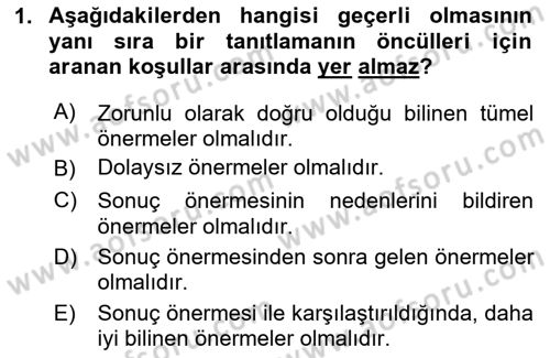 Mantığın Gelişimi Dersi 2023 - 2024 Yılı (Vize) Ara Sınav Soruları 1. Soru