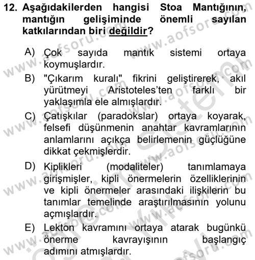 Mantığın Gelişimi Dersi 2023 - 2024 Yılı (Vize) Ara Sınav Soruları 12. Soru
