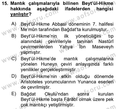 Mantığın Gelişimi Dersi 2023 - 2024 Yılı (Vize) Ara Sınav Soruları 15. Soru