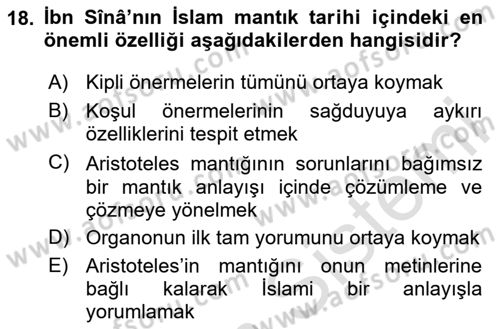 Mantığın Gelişimi Dersi 2023 - 2024 Yılı (Vize) Ara Sınav Soruları 18. Soru