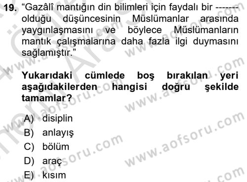 Mantığın Gelişimi Dersi 2023 - 2024 Yılı (Vize) Ara Sınav Soruları 19. Soru