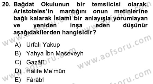 Mantığın Gelişimi Dersi 2023 - 2024 Yılı (Vize) Ara Sınav Soruları 20. Soru