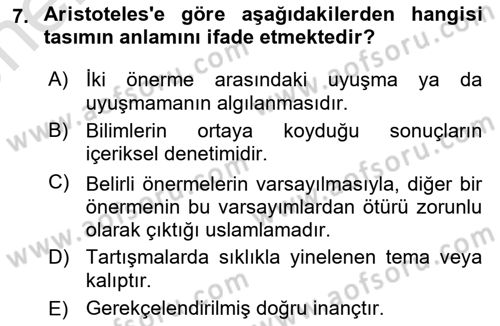 Mantığın Gelişimi Dersi 2023 - 2024 Yılı (Vize) Ara Sınav Soruları 7. Soru
