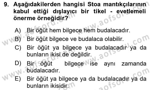 Mantığın Gelişimi Dersi 2023 - 2024 Yılı (Vize) Ara Sınav Soruları 9. Soru
