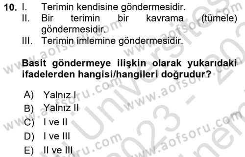 Mantığın Gelişimi Dersi 2023 - 2024 Yılı (Final) Dönem Sonu Sınav Soruları 10. Soru