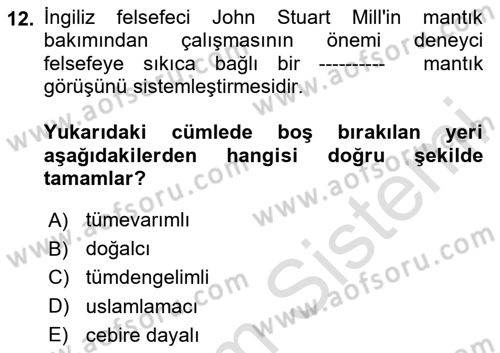 Mantığın Gelişimi Dersi 2023 - 2024 Yılı (Final) Dönem Sonu Sınav Soruları 12. Soru