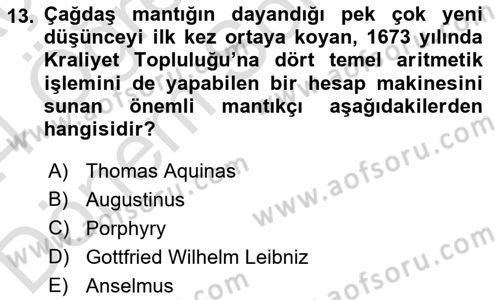 Mantığın Gelişimi Dersi 2023 - 2024 Yılı (Final) Dönem Sonu Sınav Soruları 13. Soru