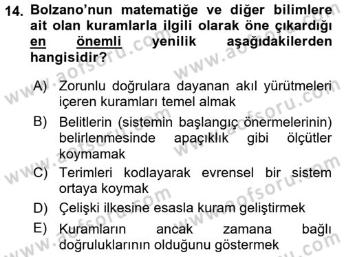 Mantığın Gelişimi Dersi 2023 - 2024 Yılı (Final) Dönem Sonu Sınav Soruları 14. Soru