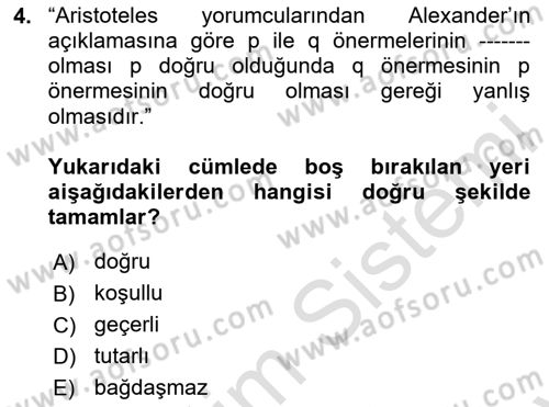 Mantığın Gelişimi Dersi 2023 - 2024 Yılı (Final) Dönem Sonu Sınav Soruları 4. Soru