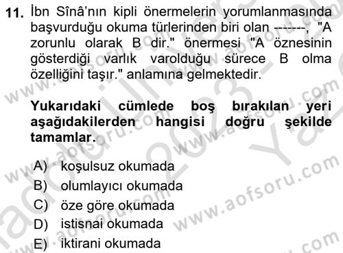 Mantığın Gelişimi Dersi 2023 - 2024 Yılı Yaz Okulu Sınav Soruları 11. Soru