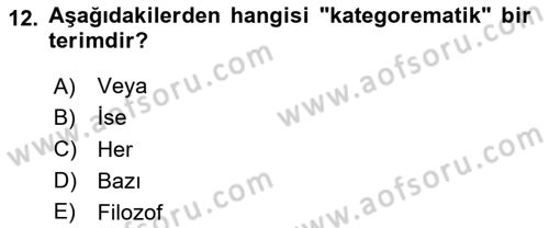 Mantığın Gelişimi Dersi 2023 - 2024 Yılı Yaz Okulu Sınav Soruları 12. Soru
