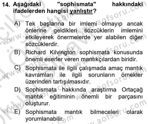 Mantığın Gelişimi Dersi 2023 - 2024 Yılı Yaz Okulu Sınav Soruları 14. Soru