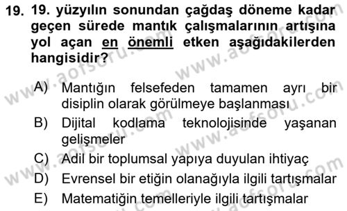 Mantığın Gelişimi Dersi 2023 - 2024 Yılı Yaz Okulu Sınav Soruları 19. Soru