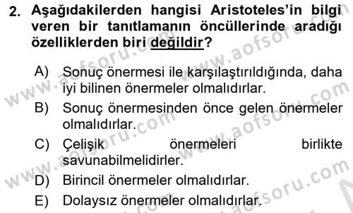 Mantığın Gelişimi Dersi 2023 - 2024 Yılı Yaz Okulu Sınav Soruları 2. Soru