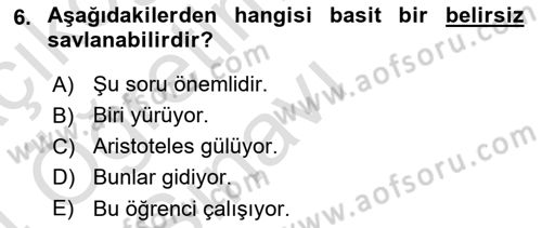 Mantığın Gelişimi Dersi 2023 - 2024 Yılı Yaz Okulu Sınav Soruları 6. Soru