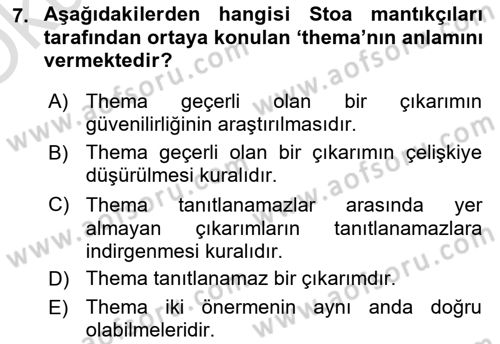 Mantığın Gelişimi Dersi 2023 - 2024 Yılı Yaz Okulu Sınav Soruları 7. Soru