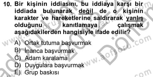 Klasik Mantık Dersi 2012 - 2013 Yılı (Final) Dönem Sonu Sınav Soruları 10. Soru