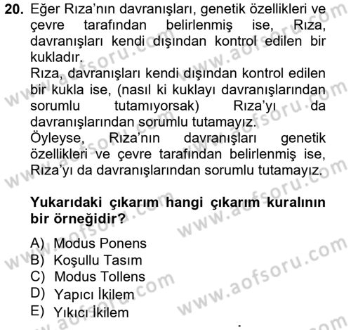 Klasik Mantık Dersi 2012 - 2013 Yılı (Final) Dönem Sonu Sınav Soruları 20. Soru