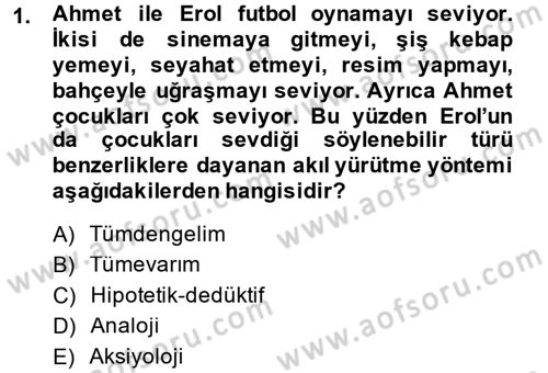 Klasik Mantık Dersi 2013 - 2014 Yılı (Vize) Ara Sınav Soruları 1. Soru