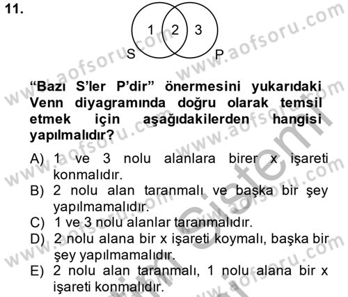 Klasik Mantık Dersi 2013 - 2014 Yılı (Final) Dönem Sonu Sınav Soruları 11. Soru