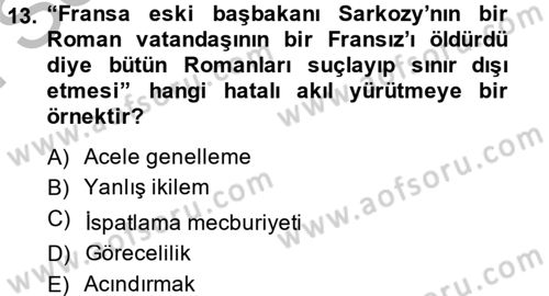 Klasik Mantık Dersi 2013 - 2014 Yılı (Final) Dönem Sonu Sınav Soruları 13. Soru